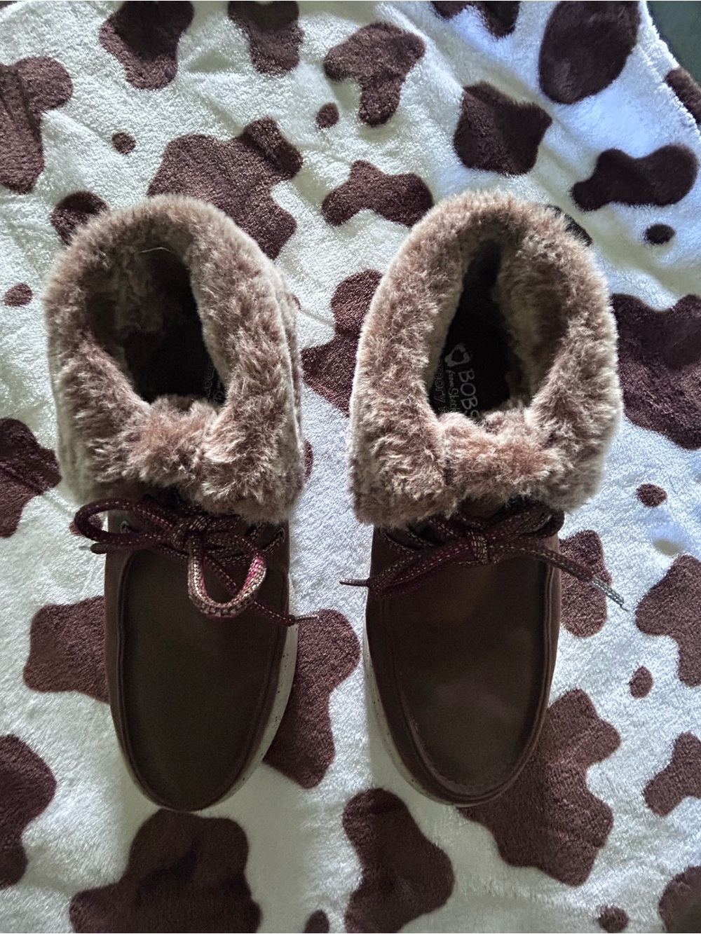 Skechers Women's Brown Lace-Up Faux Fur Ankle Booties